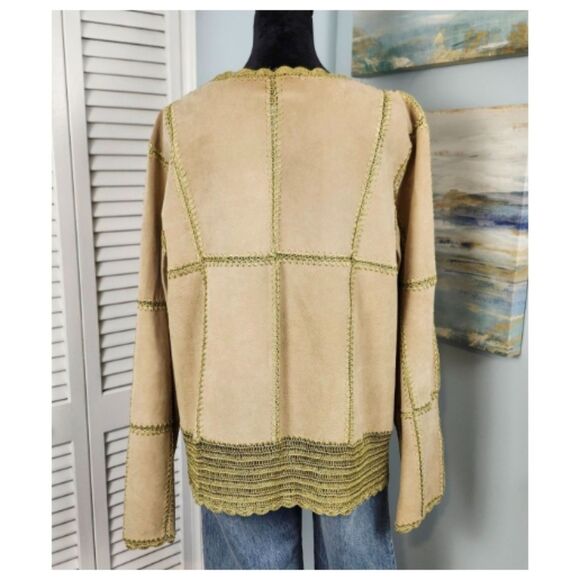Suede Essentials Crochet Jacket Womens XL Leather Hippy Boho Music Festival - Picture 10 of 10